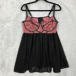 Torrid Curve Babydoll Lingerie Sexy Sheer Pink Black Lace Underwire Adjustable 2